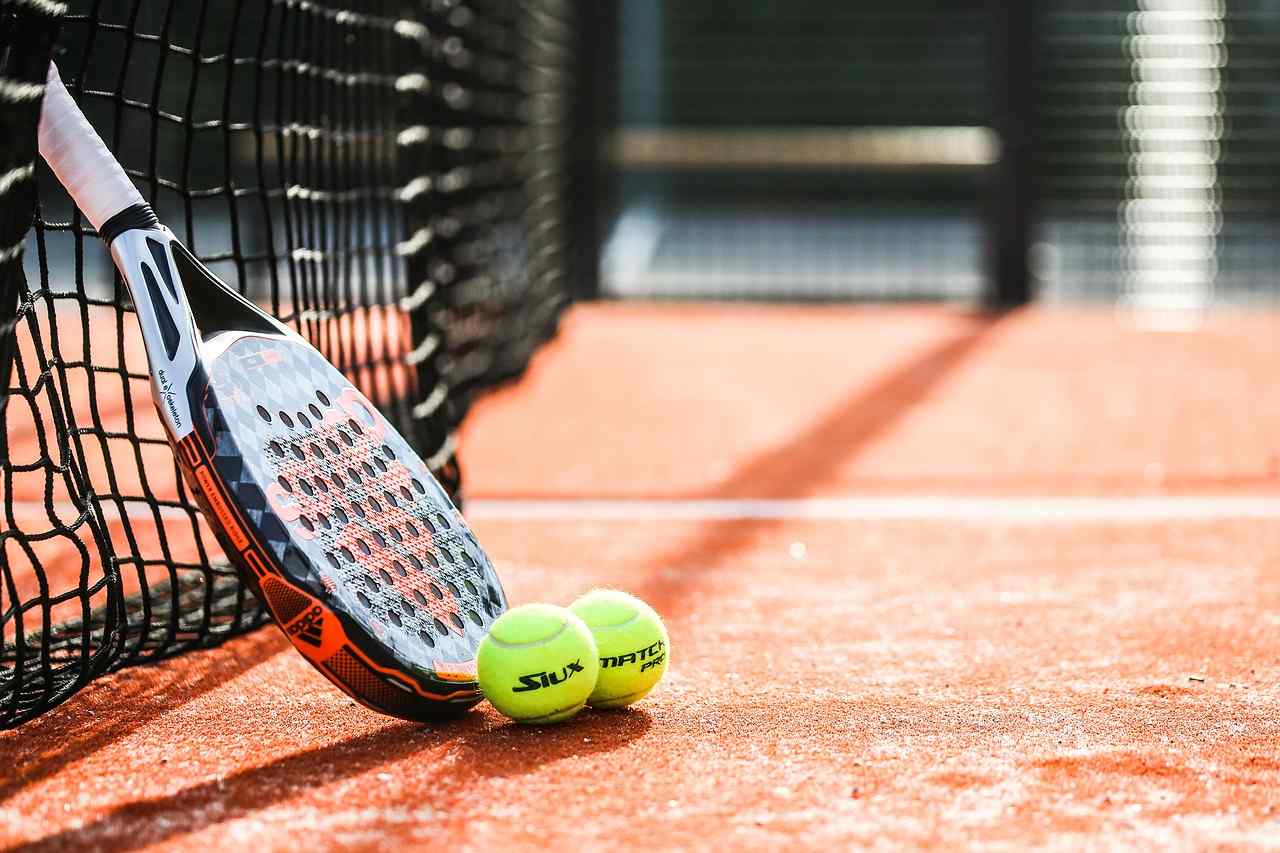 Tennis court and racket